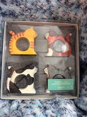 Hallmark Cat Napkin Rings Set - Yellow, Orange, Black, White